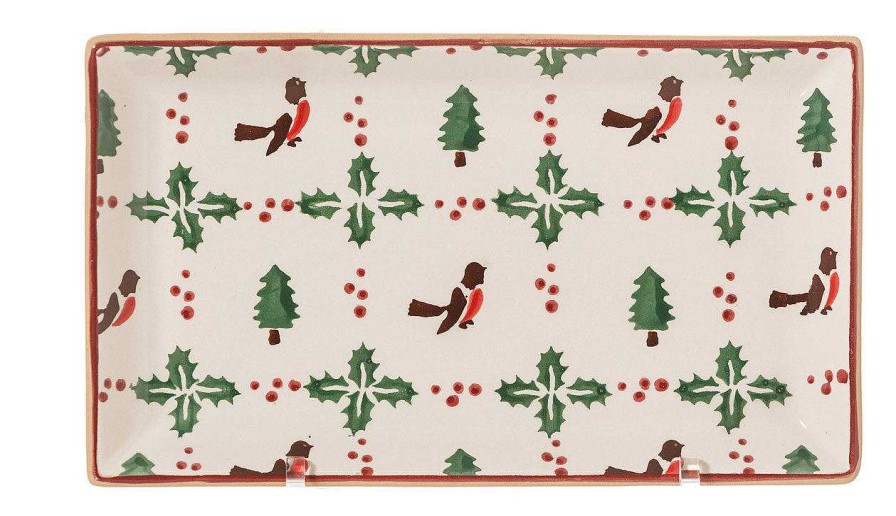 Nicholas Mosse Medium Rectangle Plate Winter Robin Clearance