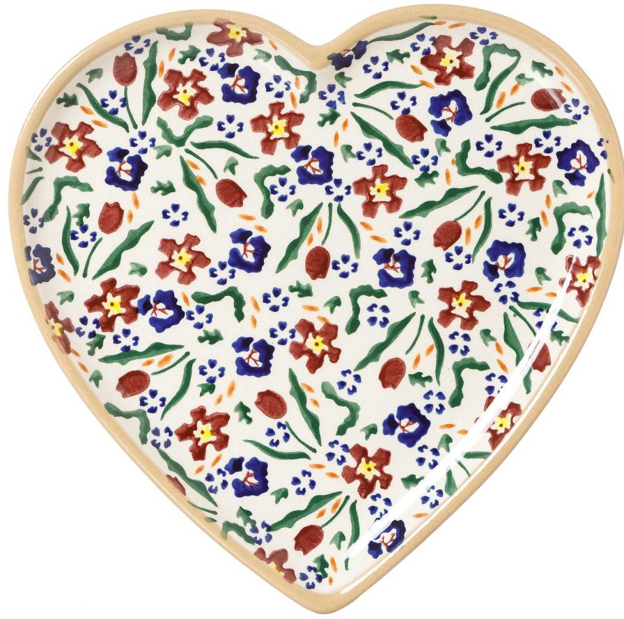 Nicholas Mosse Medium Heart Plate Wild Flower Meadow New