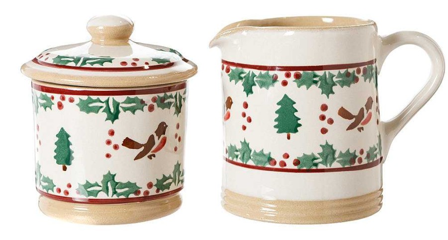 Nicholas Mosse Lidded Sugar Bowl And Small Cylinder Jug Winter Robin Online