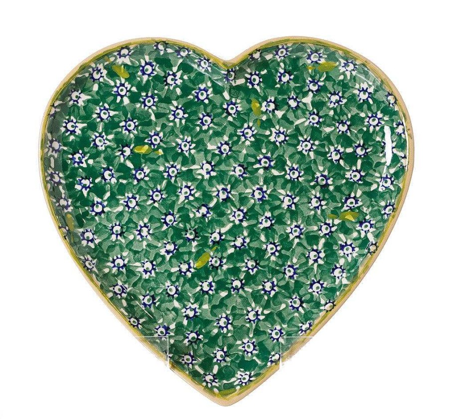 Nicholas Mosse Cookie Jar And Medium Heart Plate Lawn Green Clearance