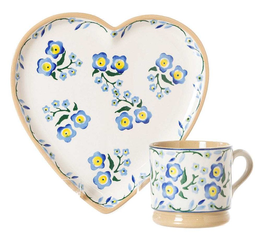 Nicholas Mosse Medium Heart Plate And Small Mug Forget Me Not Best