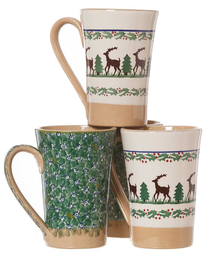 Nicholas Mosse 2 Tall Mugs Reindeer & 2 Tall Mugs Green Lawn New