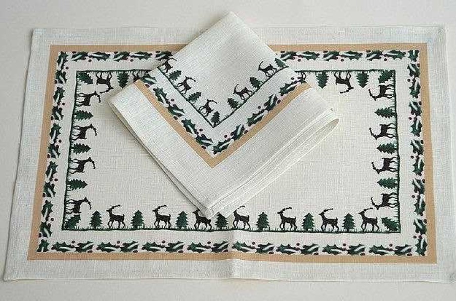 Nicholas Mosse Napkin Reindeer Linen New