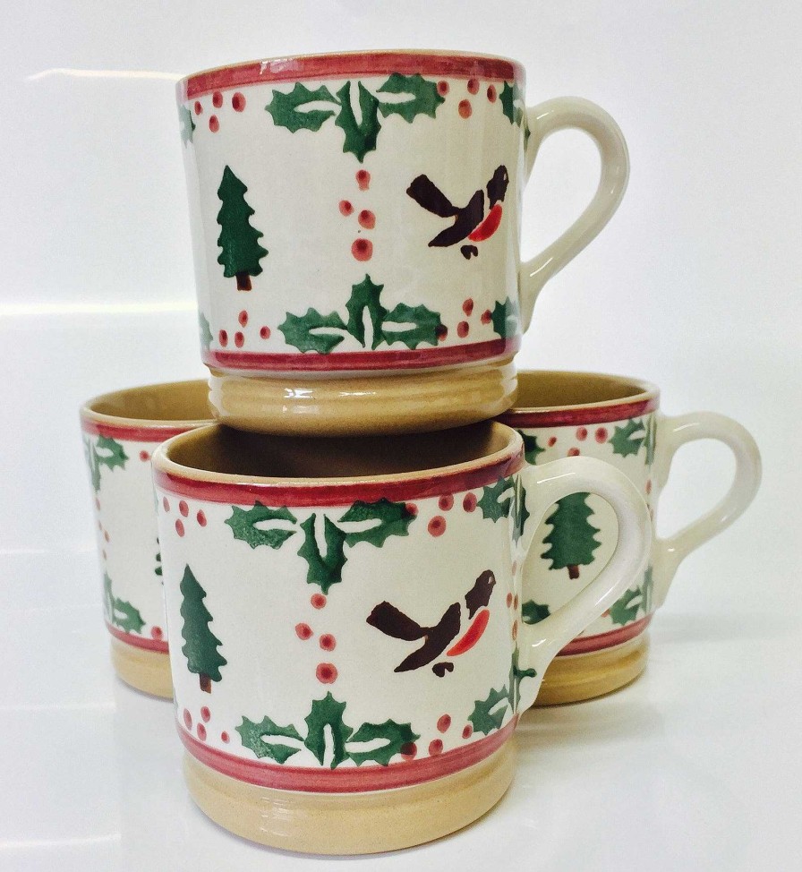 Nicholas Mosse 4 Small Mugs Winter Robin New