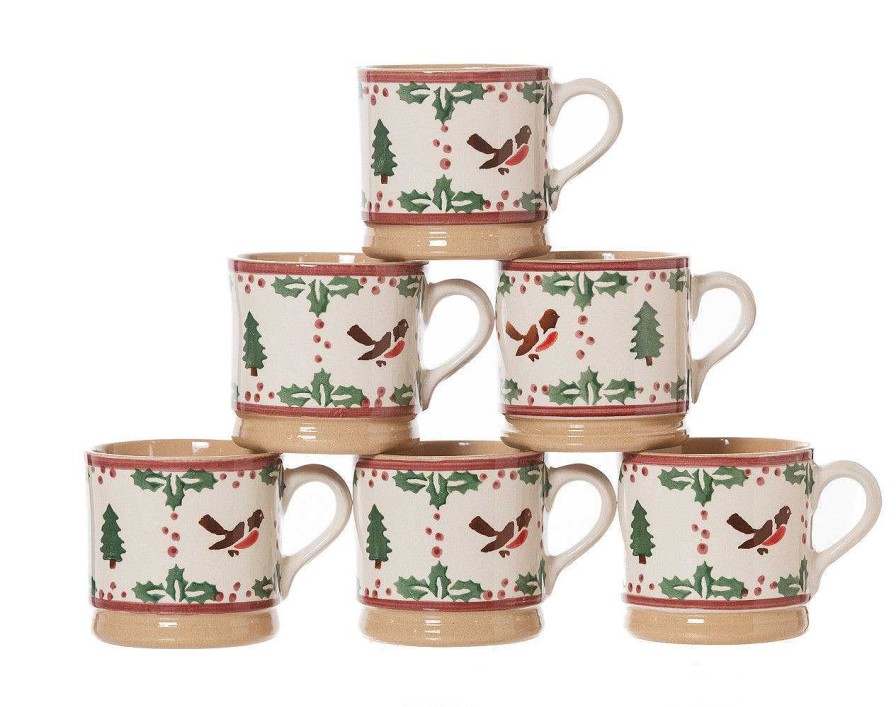 Nicholas Mosse 6 Small Mugs Winter Robin New