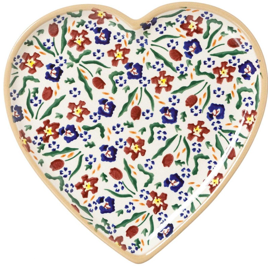 Nicholas Mosse Medium Heart Plate Wild Flower Meadow Best