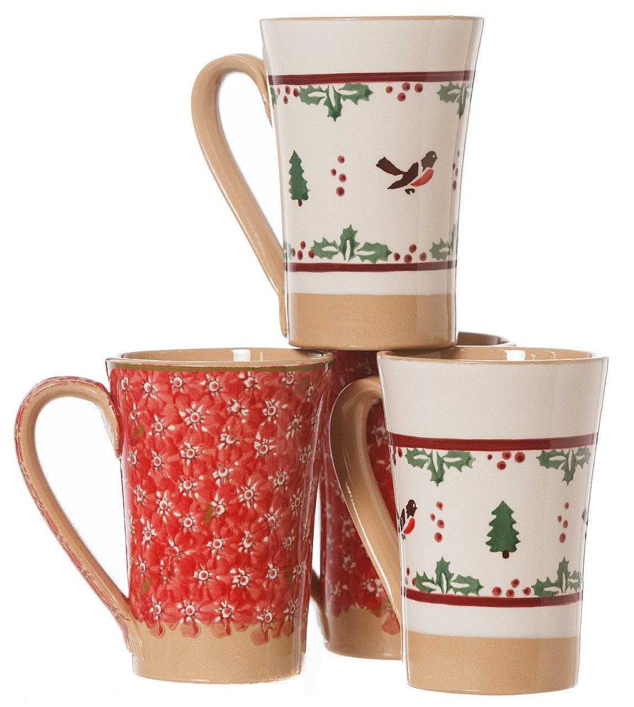 Nicholas Mosse 2 Tall Mugs Red Lawn & 2 Tall Mugs Winter Robin Clearance