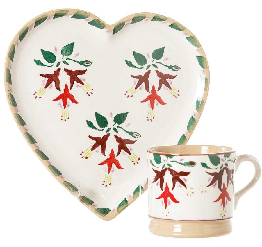 Nicholas Mosse Medium Heart Plate And Small Mug Fuchsia Clearance