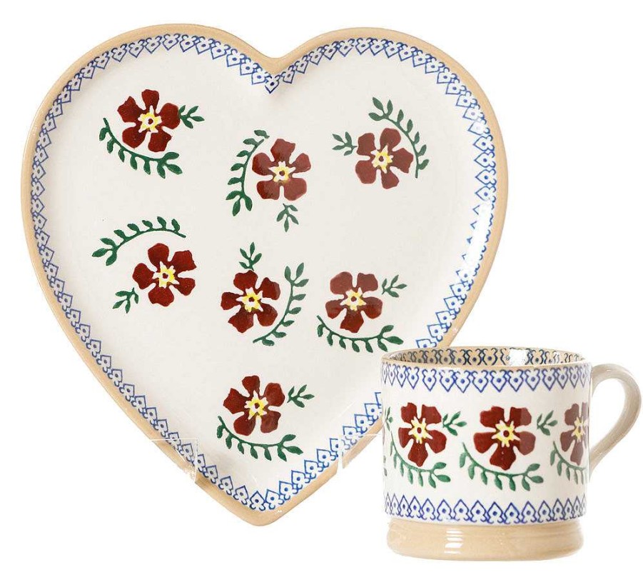 Nicholas Mosse Medium Heart Plate And Small Mug Old Rose New