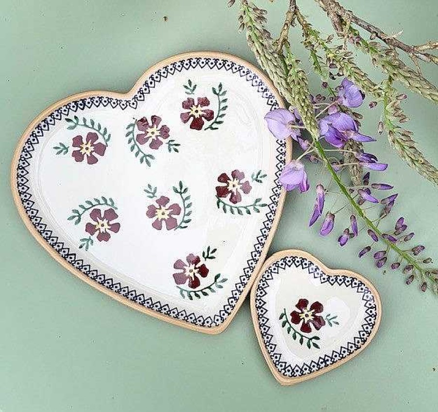 Nicholas Mosse Medium Heart Plate And Tiny Heart Plate Old Rose Clearance