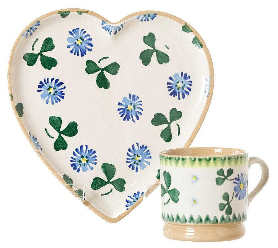 Nicholas Mosse Medium Heart Plate And Small Mug Clover Hot