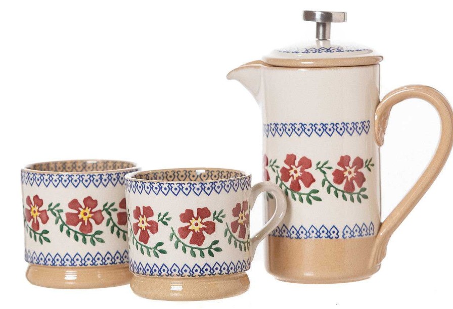 Nicholas Mosse Small Cafetiere & 2 Small Mugs Old Rose Best