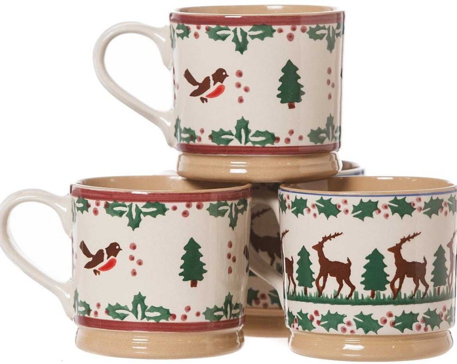 Nicholas Mosse 2 Large Mugs Reindeer & 2 Large Mugs Winter Robin Hot