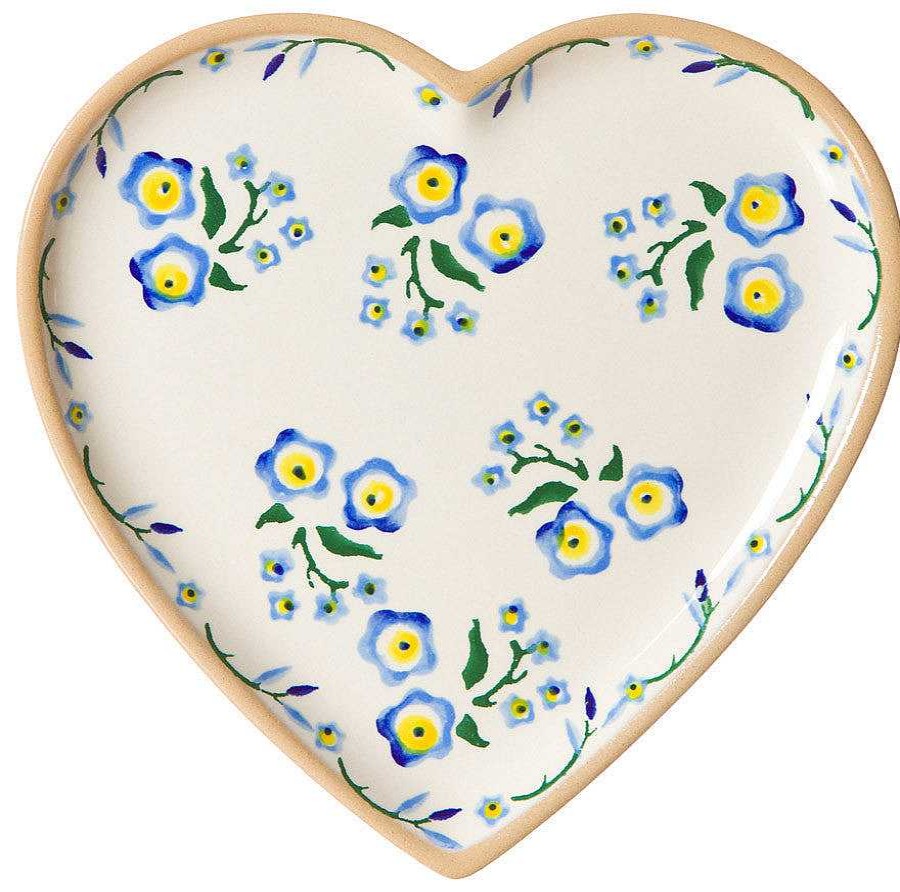 Nicholas Mosse Medium Heart Plate Forget Me Not New