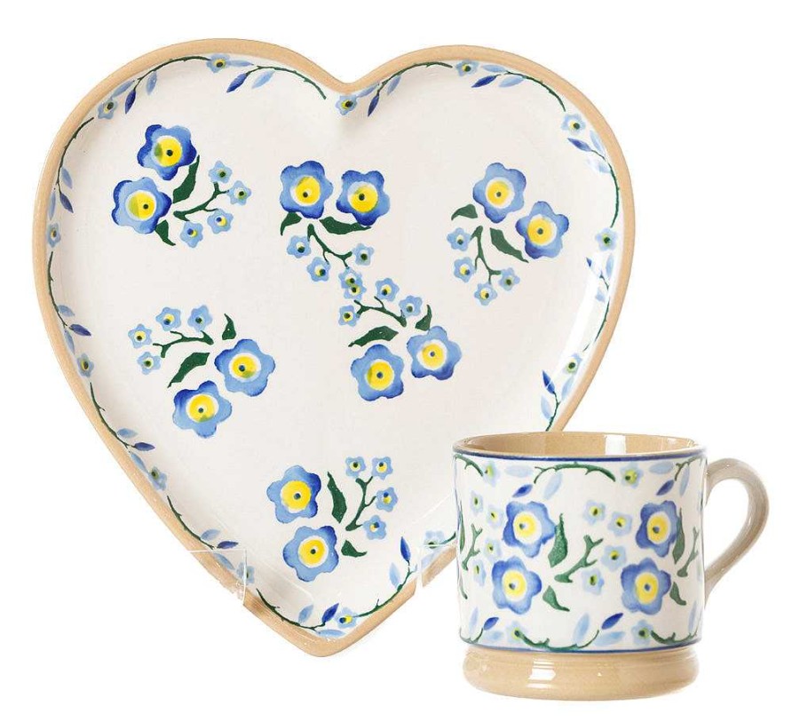 Nicholas Mosse Medium Heart Plate And Small Mug Forget Me Not Best