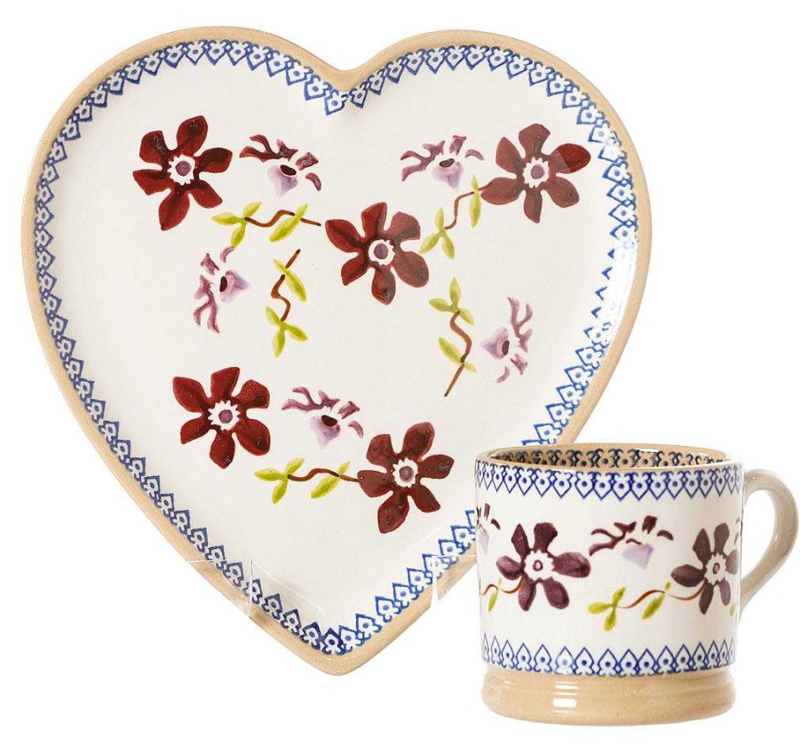 Nicholas Mosse Medium Heart Plate And Small Mug Clematis Clearance