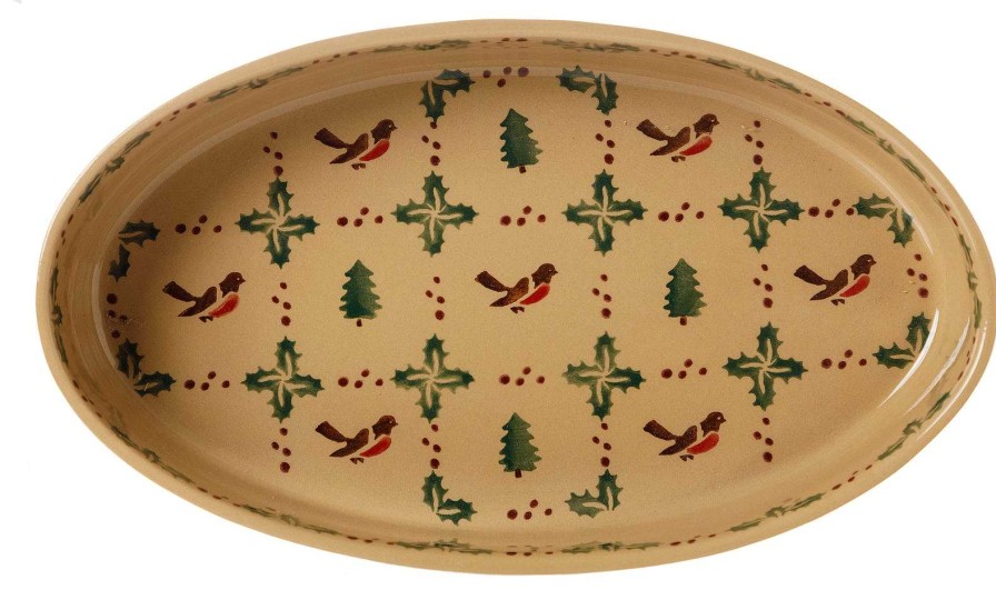 Nicholas Mosse Small Oval Oven Dish Winter Robin Clearance