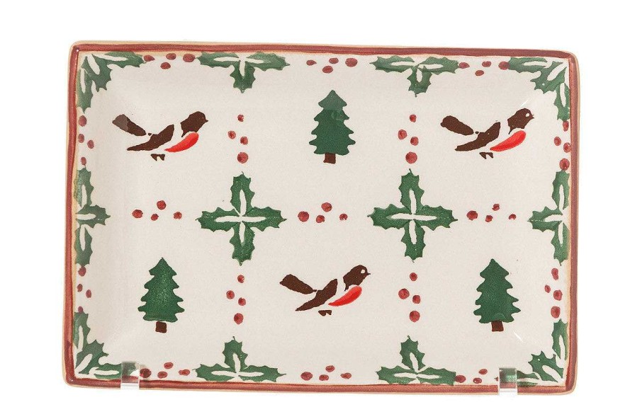 Nicholas Mosse Small Rectangle Plate Winter Robin Clearance