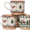 Nicholas Mosse 2 Large Mugs Reindeer & 2 Large Mugs Winter Robin New