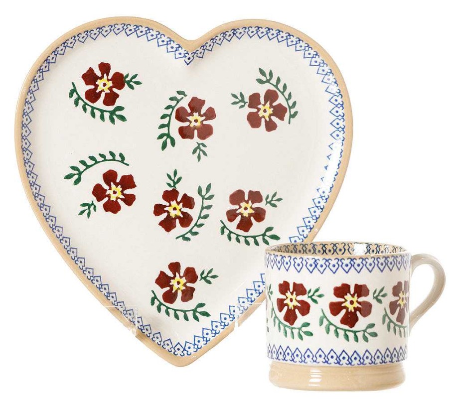 Nicholas Mosse Medium Heart Plate And Small Mug Old Rose Hot