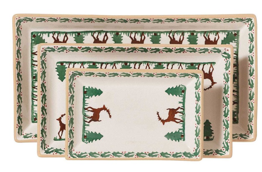 Nicholas Mosse Nest Of 3 Rectangle Dishes Reindeer Clearance