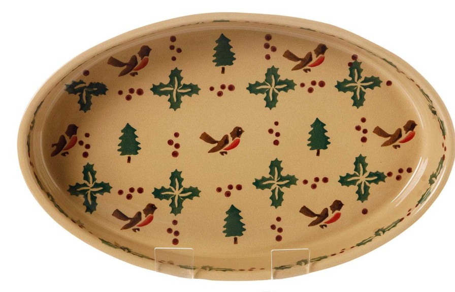 Nicholas Mosse Medium Oval Oven Dish Winter Robin New