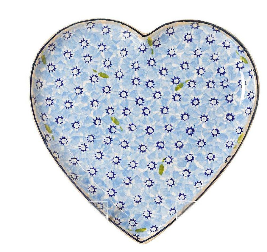 Nicholas Mosse Cookie Jar And Medium Heart Plate Lawn Light Blue Clearance